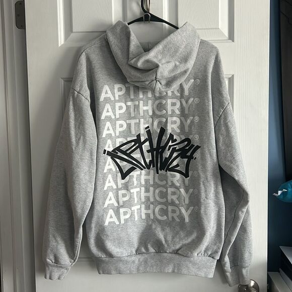 APTHCRY Logo Heavyweight Hoodie Streetwear Gray Size L - Picture 5 of 5
